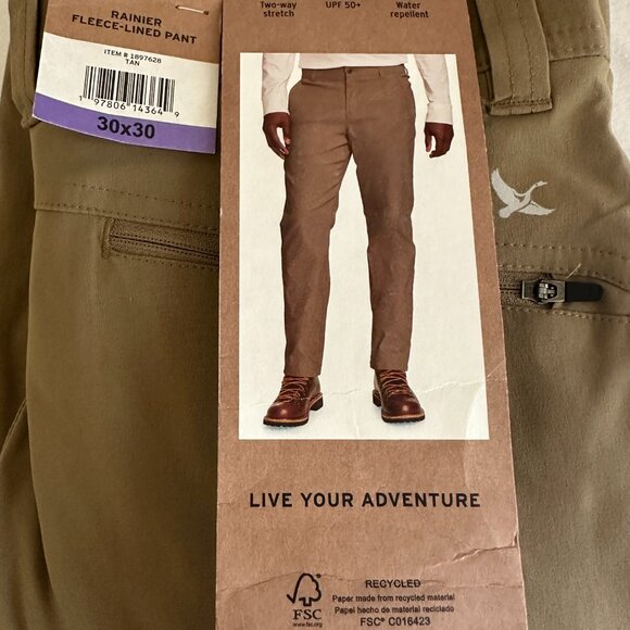 Eddie Bauer Men's Rainier Fleece Lined Pant Size 30X30 Tan Stretch Fit (NEW) - Picture 11 of 16